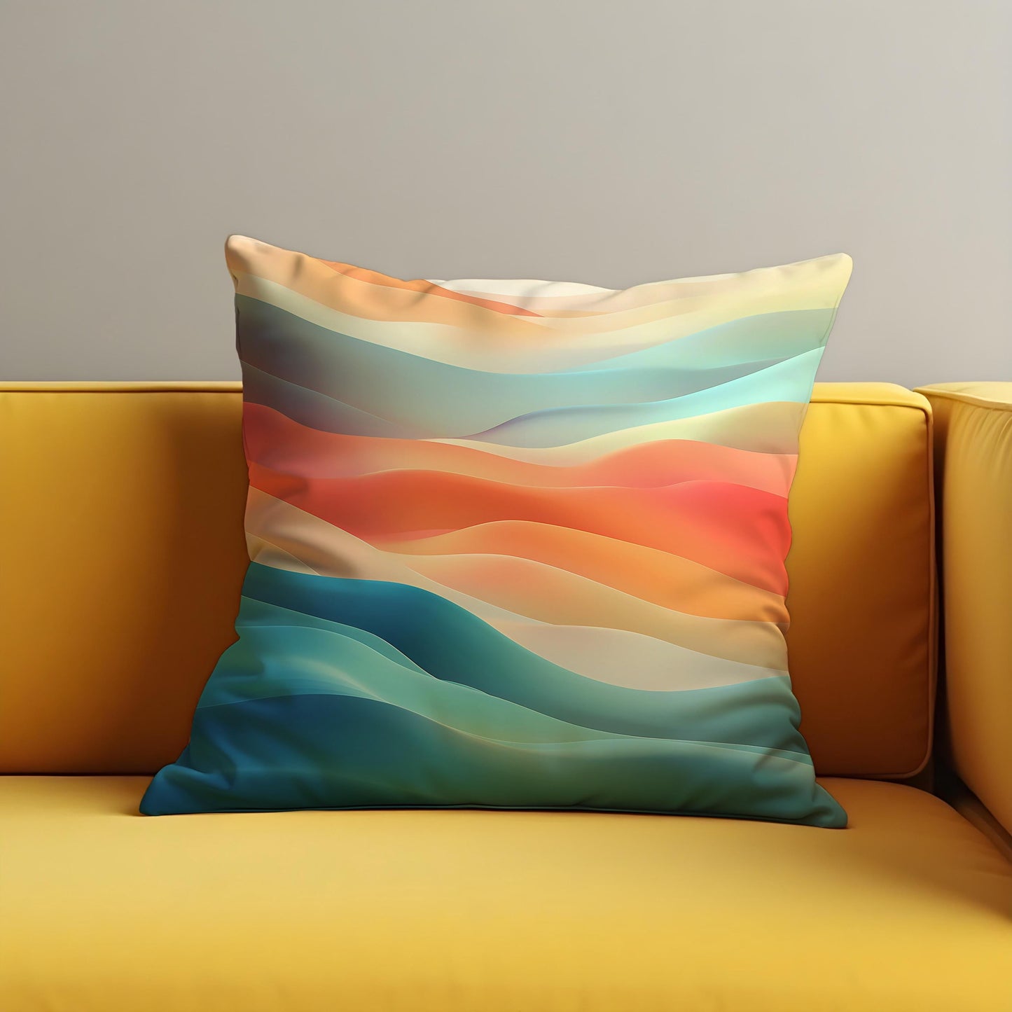 Abstract Sunset Waves Cushion Cover, Gradient Ocean Throw Pillow Cover