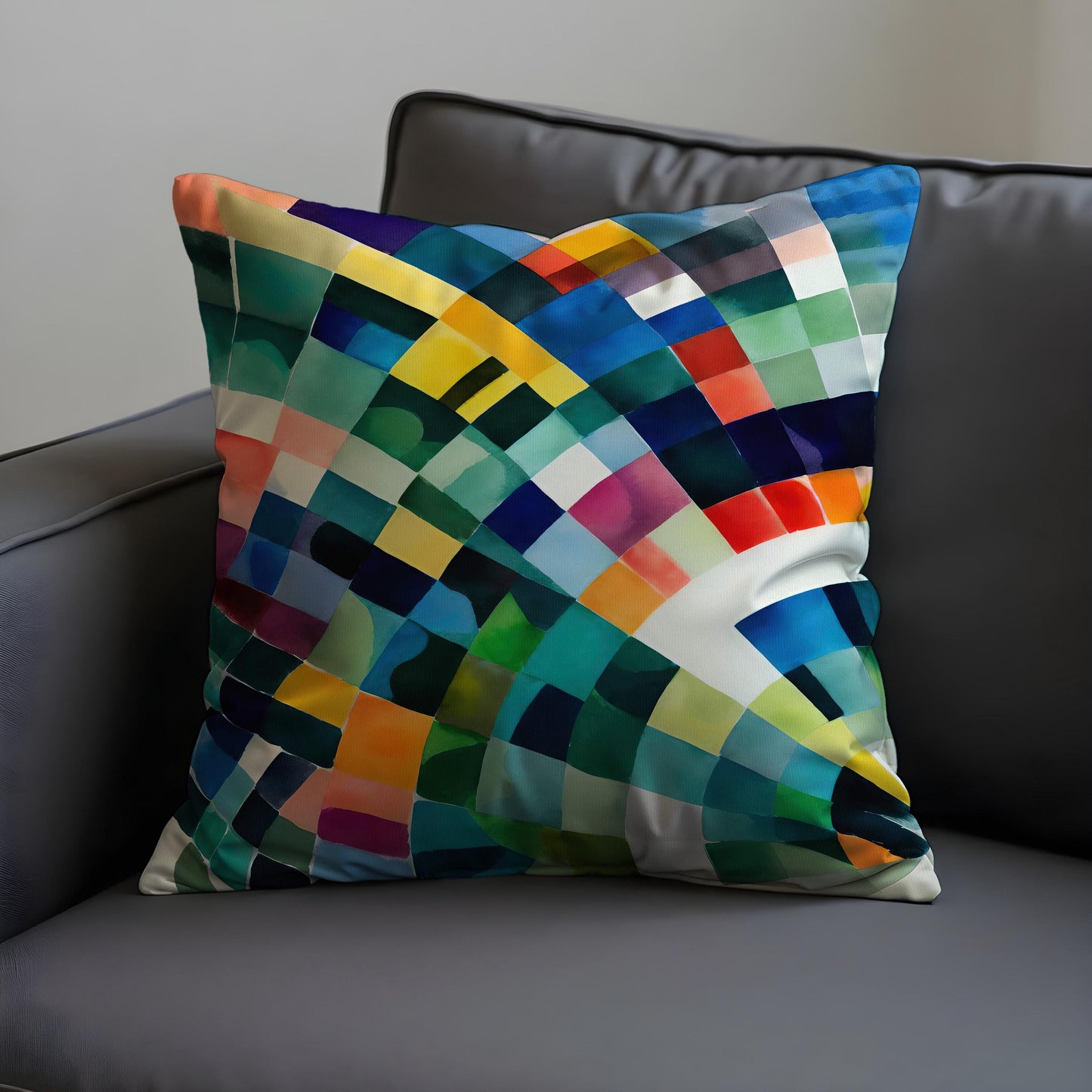 Rainbow Mosaic Cushion Cover, Colorful Watercolor Throw Pillow Cover