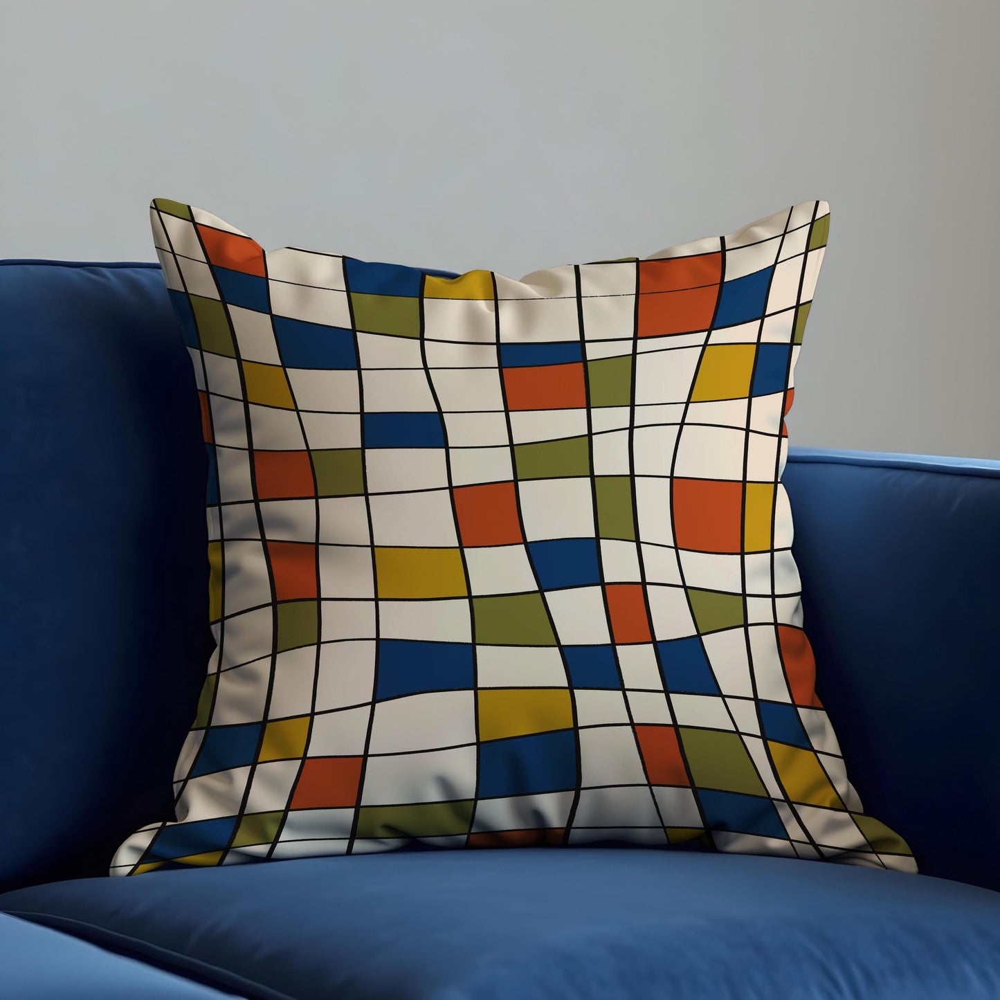 Retro Geometric Grid Cushion Cover, Mid Century Modern Throw Pillow Cover