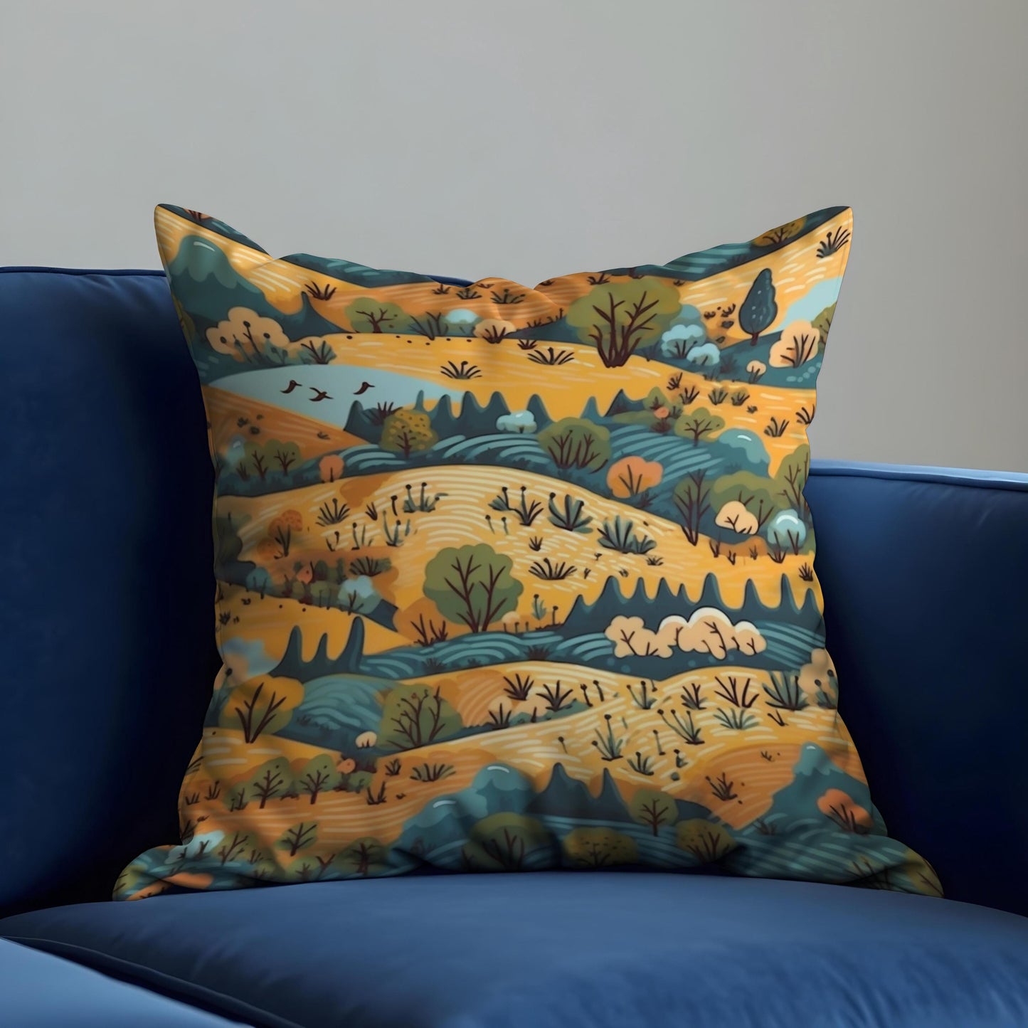 Whimsical Countryside Cushion Cover, Autumn Landscape Pillow Case