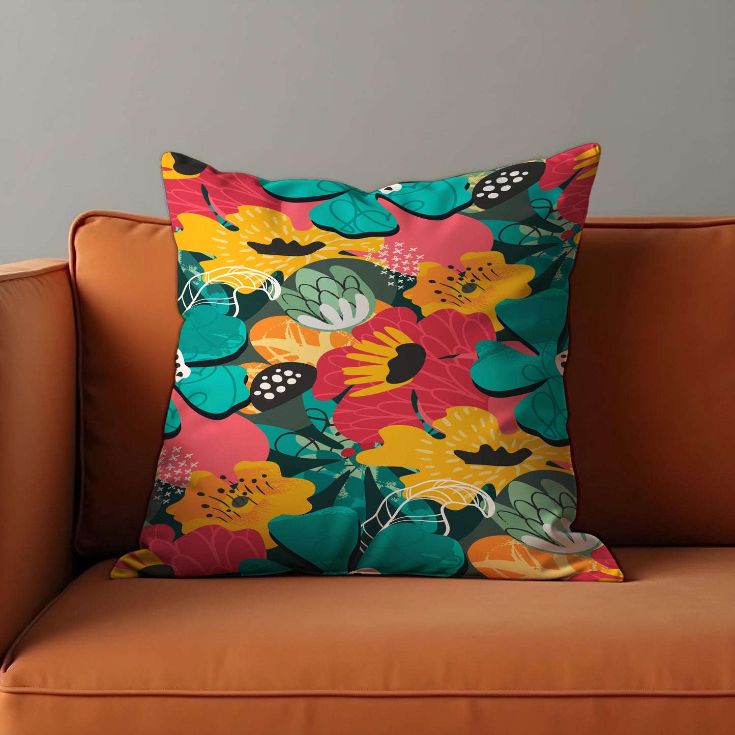 Bold Colorful Floral Cushion Cover, Vibrant Botanical Print Pillowcase