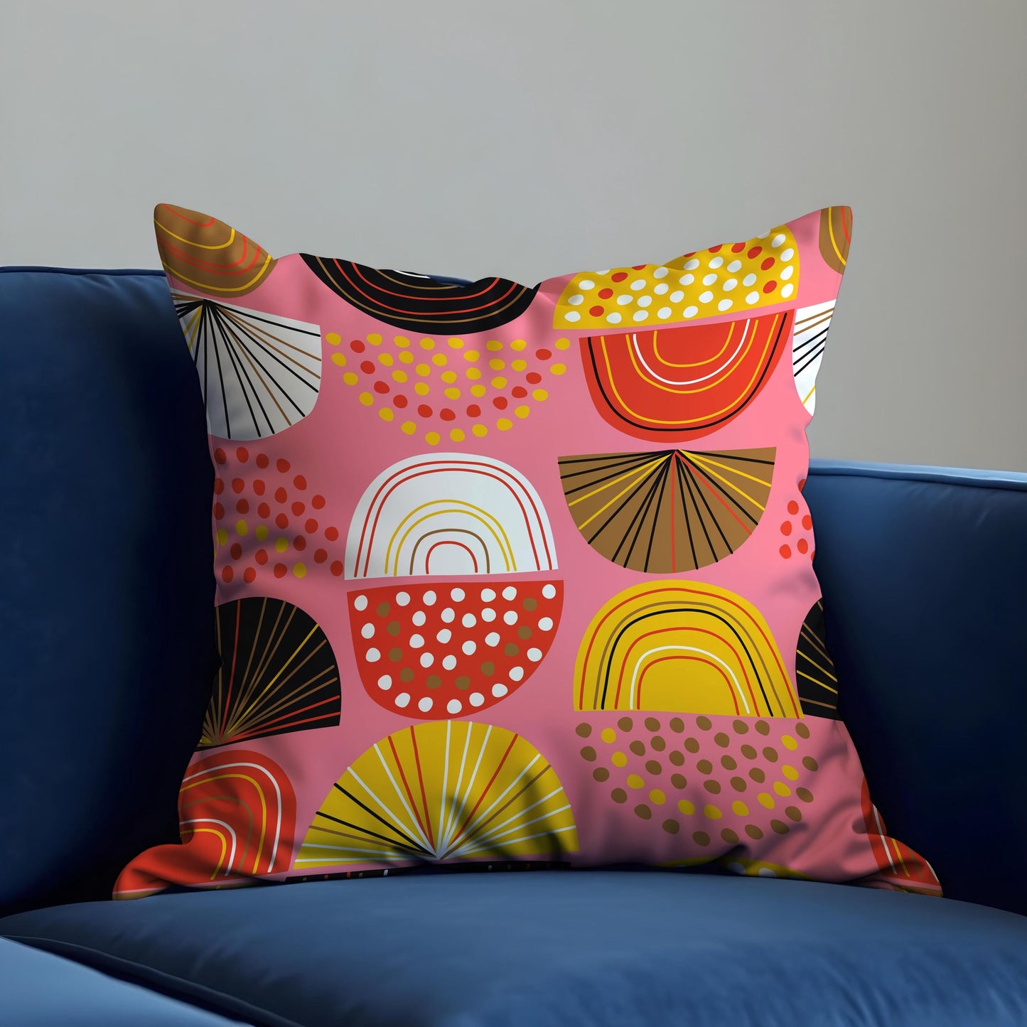 Bold Geometric Cushion Cover, Colorful Half Circles & Dots Pillow Cover