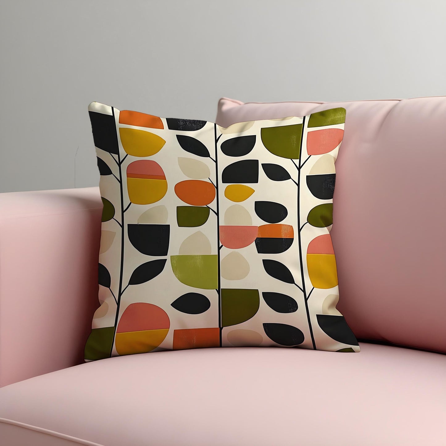 Mid Century Modern Leaf Print Cushion Cover, Retro Scandinavian Pillow Case