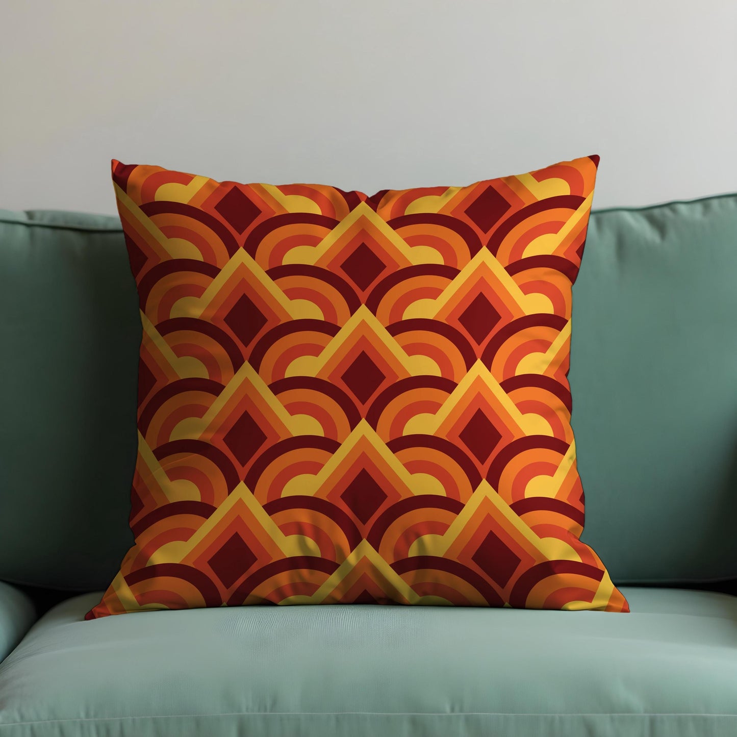 Retro Sunset Geometric Cushion Cover, Orange & Maroon Pillow Cover