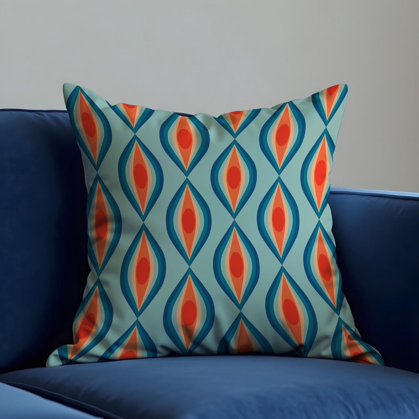 Retro Cushion Cover, Teal & Orange Geometric Pattern Pillow Case