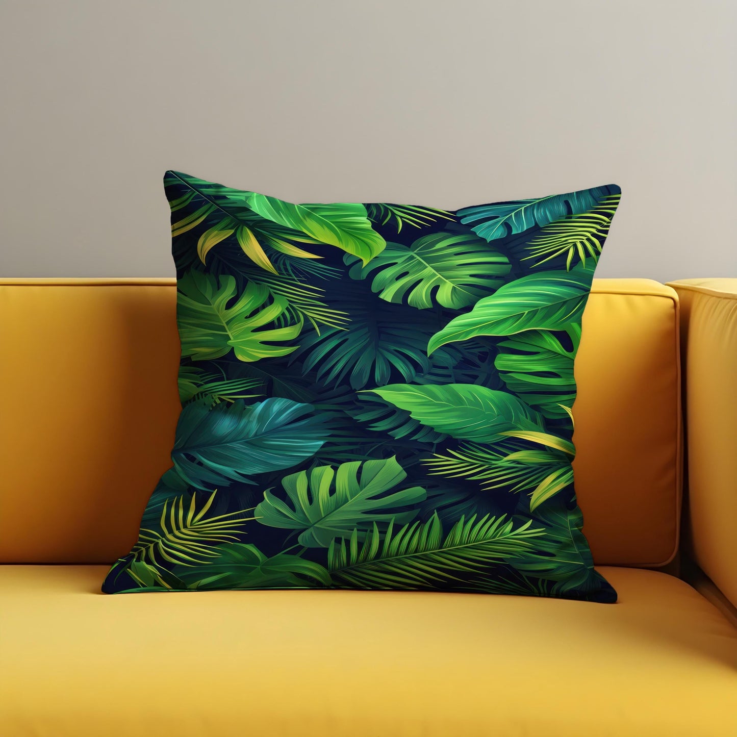 Tropical Palm Leaf Cushion Cover, Green Monstera & Jungle Leaves Pillow Case