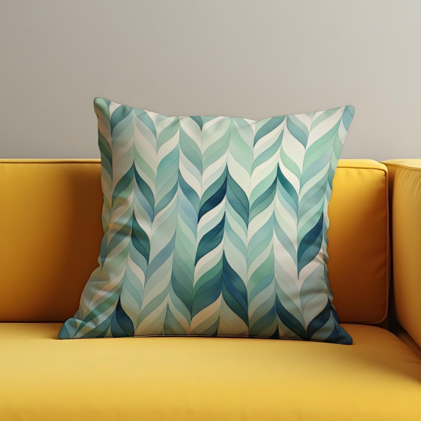 Aqua Leaf Cushion Cover, Watercolor Foliage Pattern Pillow Case