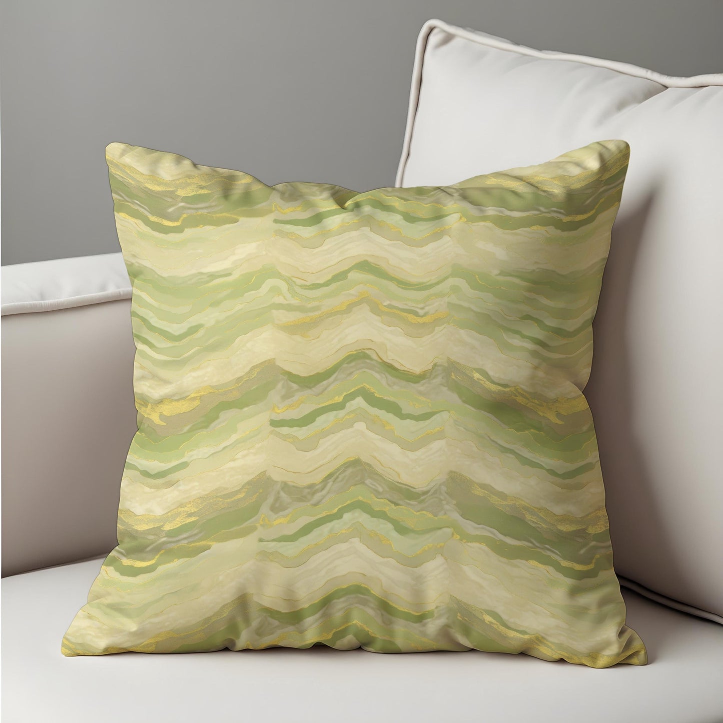 Earthy Wave Cushion Cover, Abstract Green & Beige Pillowcase