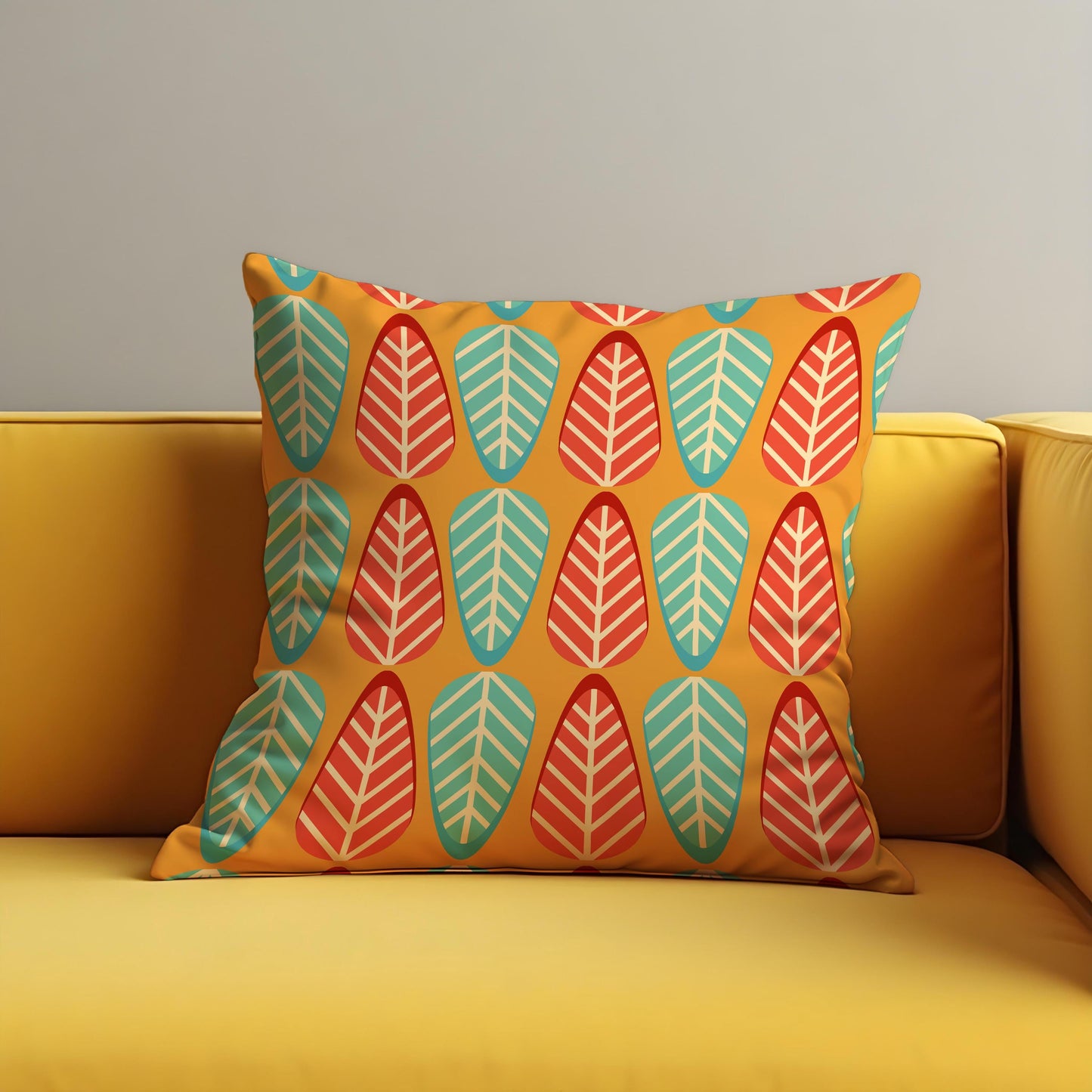 Mid Century Modern Cushion Cover, Colorful Leaf Retro Pillowcase