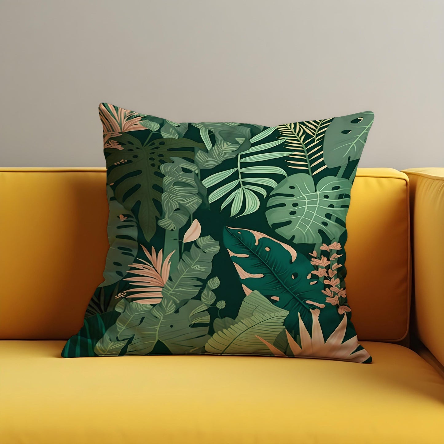 Tropical Leaf Cushion Cover, Monstera and Palm Plant Pillow Cover