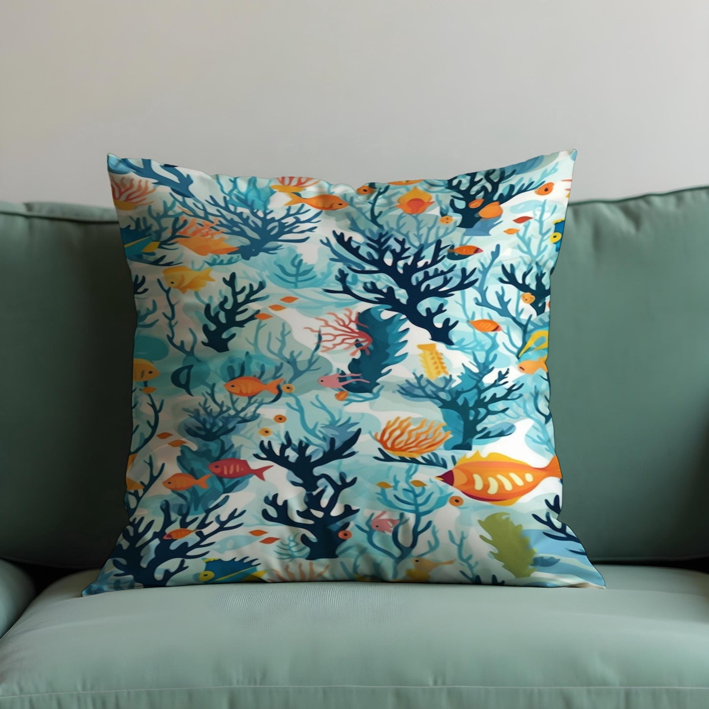 Underwater Coral Reef Cushion Cover, Fish and Sea Life Pillow Case
