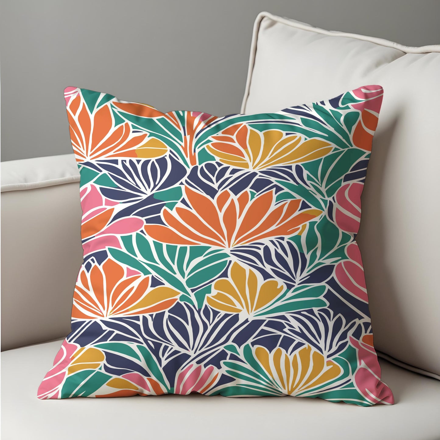 Vibrant Tropical Cushion Cover, Colorful Leaf & Petal Print Pillowcase