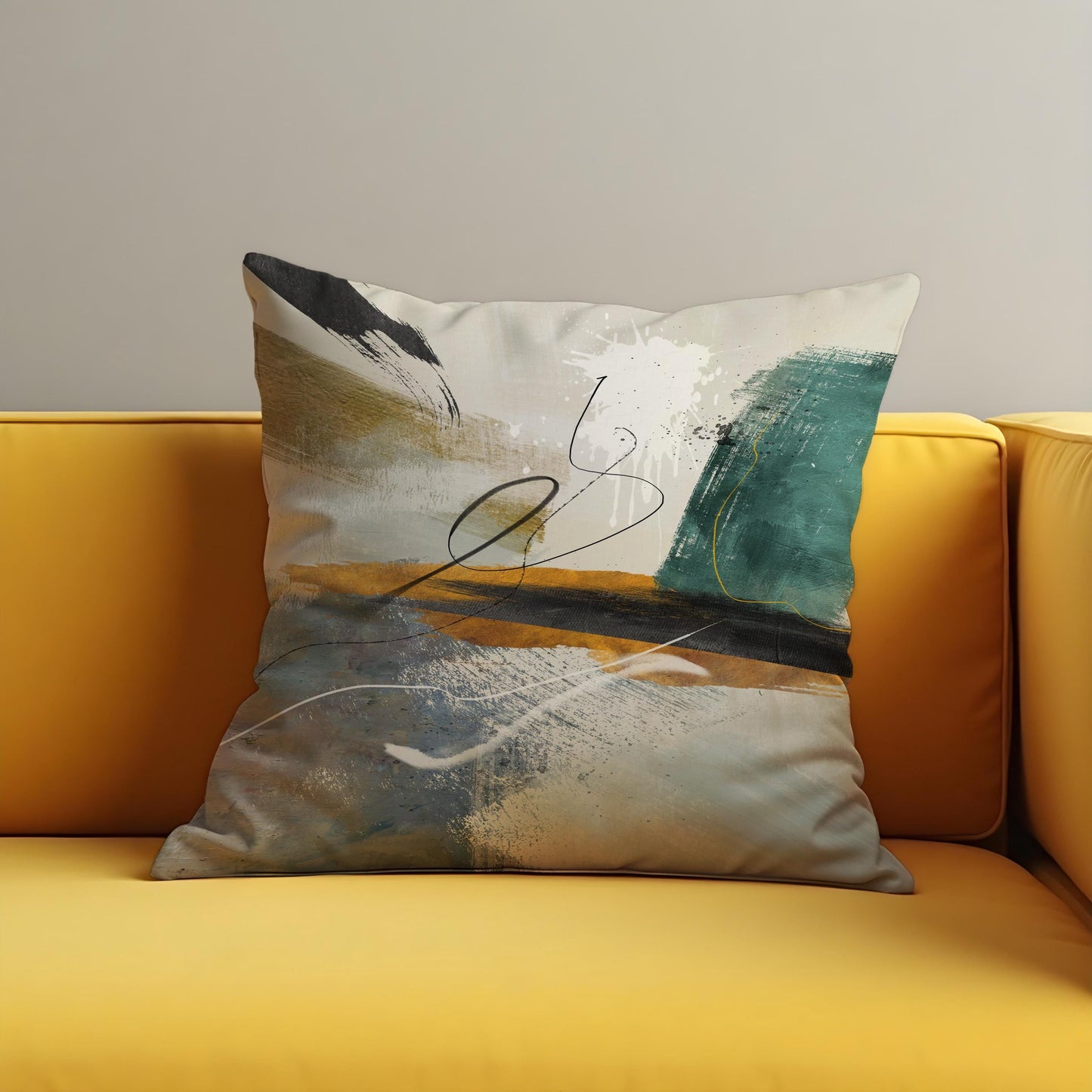 Contemporary Abstract Cushion Cover, Teal Brushstroke Pillow Case