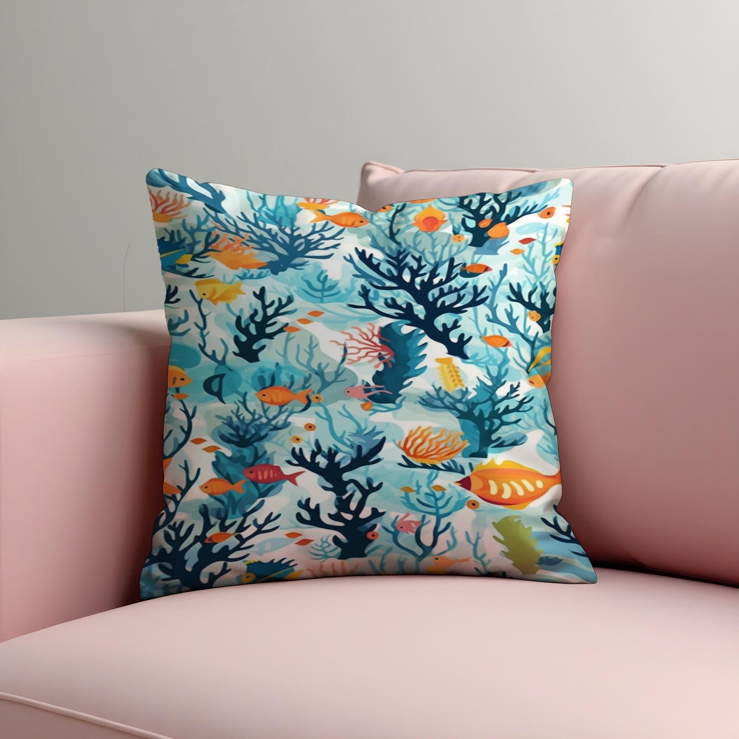 Underwater Coral Reef Cushion Cover, Fish and Sea Life Pillow Case
