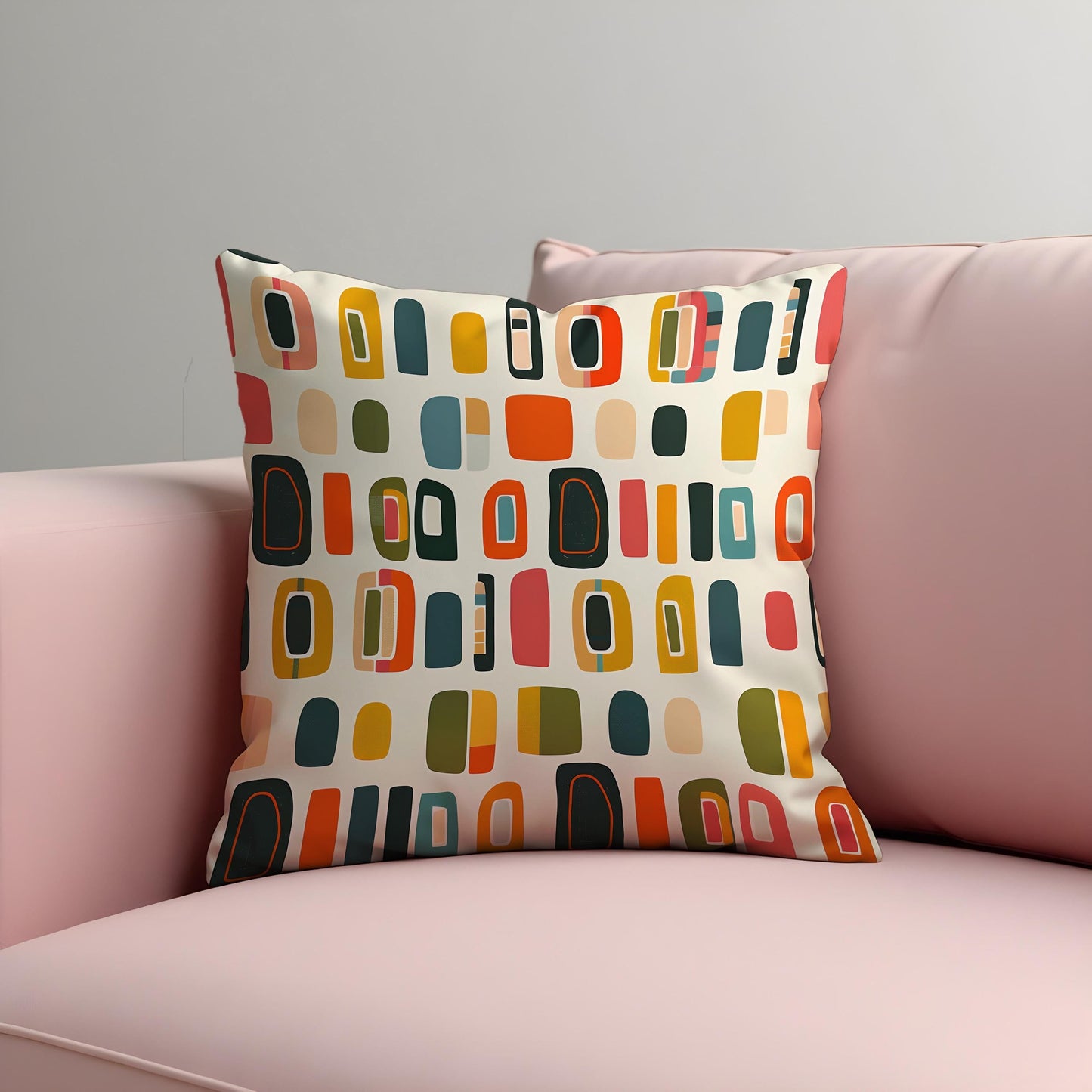 Retro Geometric Cushion Cover, Mid-Century Modern Blocks Pillow Case