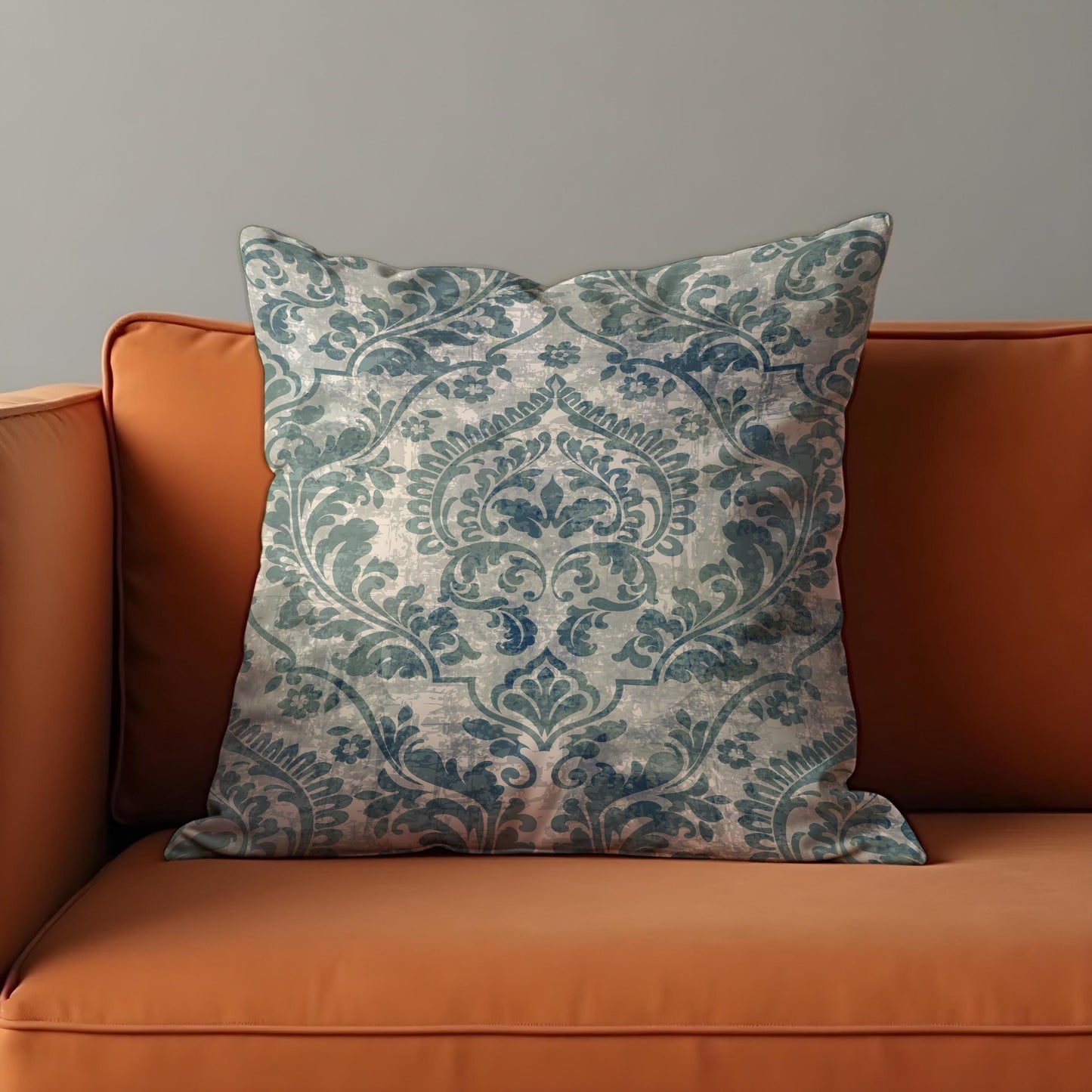 Blue Damask Cushion Cover, Classic Ornamental Throw Pillow Cover