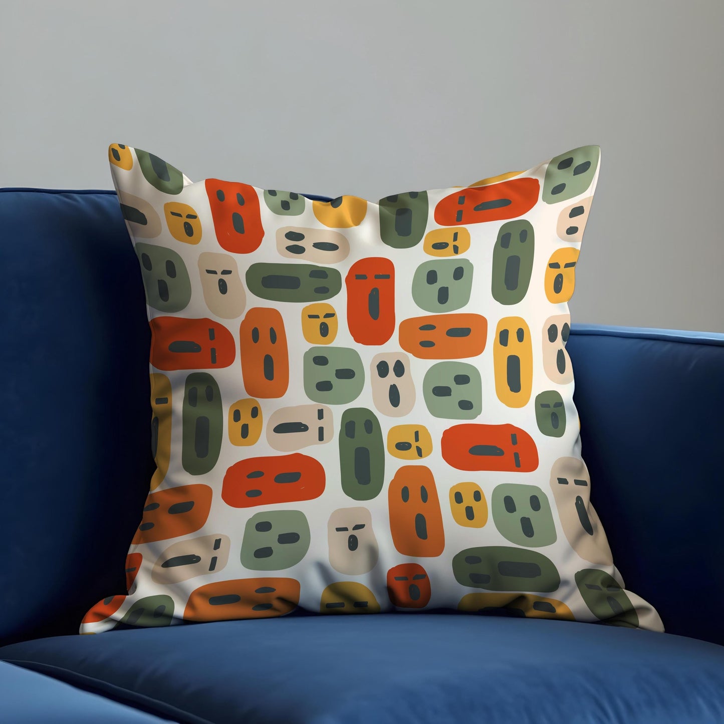 Colorful Faces Cushion Cover, Quirky Abstract Print Pillow Case