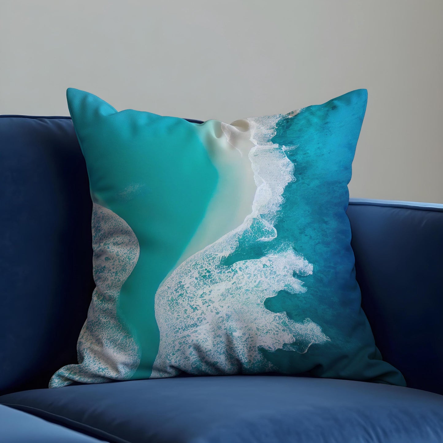 Beach Aerial Cushion Cover, Turquoise Sea Shoreline Throw Pillow Cover
