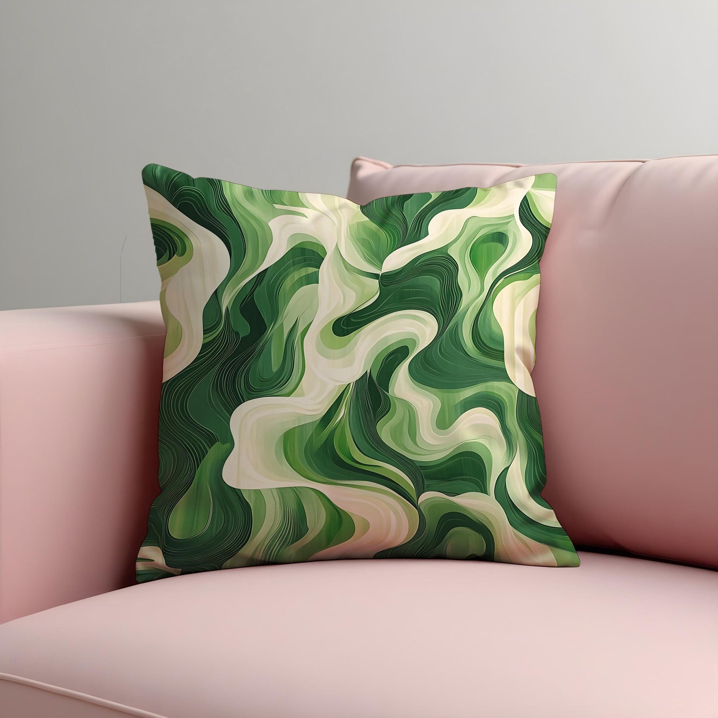 Green Marble Swirl Cushion Cover, Modern Abstract Throw Pillow Cover