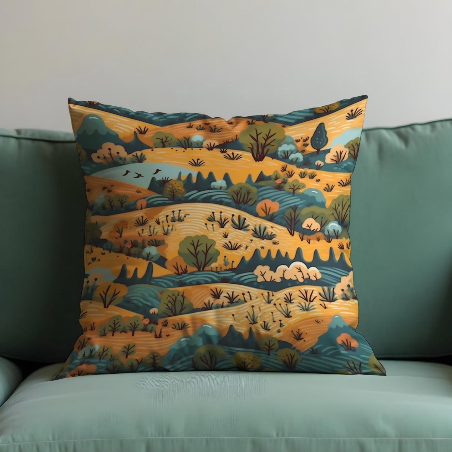 Whimsical Countryside Cushion Cover, Autumn Landscape Pillow Case