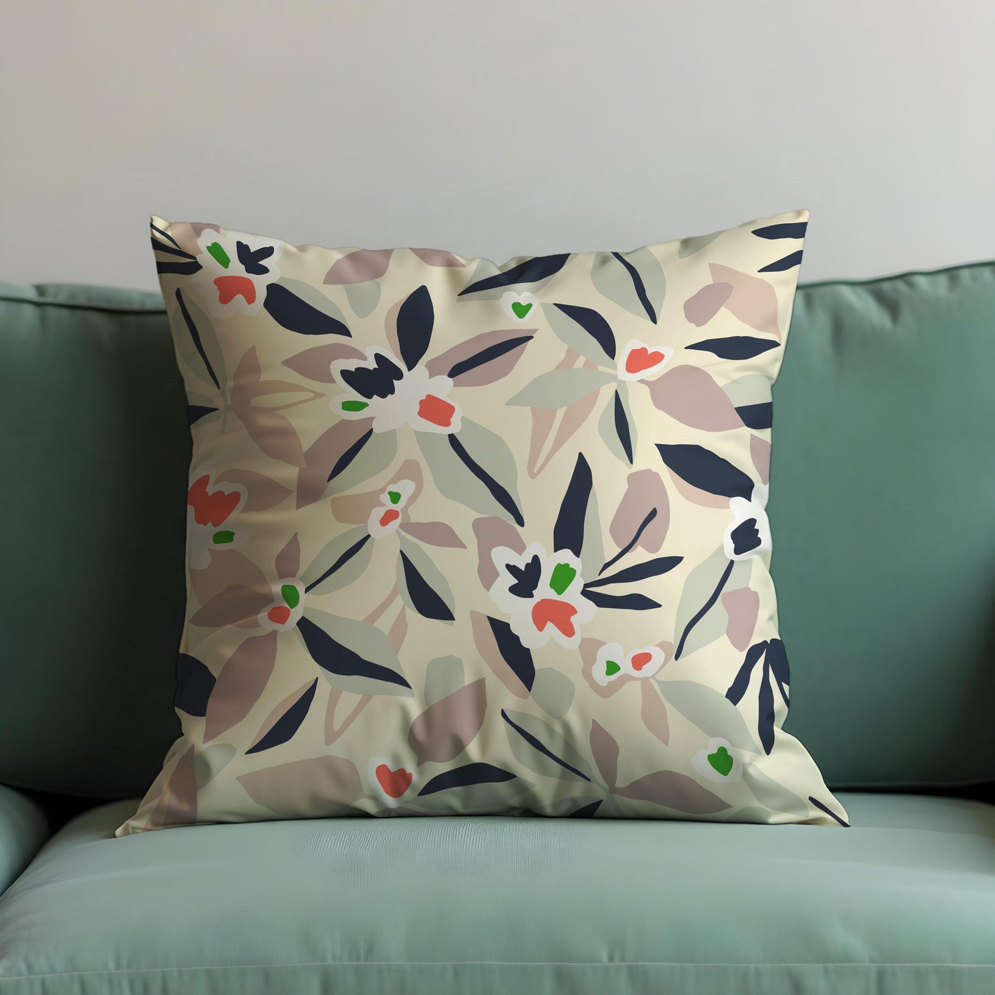 Floral Cushion Cover, Paint Abstract Leaves & Flowers Pillow Cover