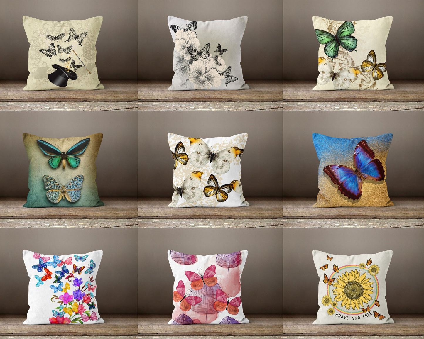 Floral Butterfly Magic Hat Cushion Cover, Bright Spring Decor