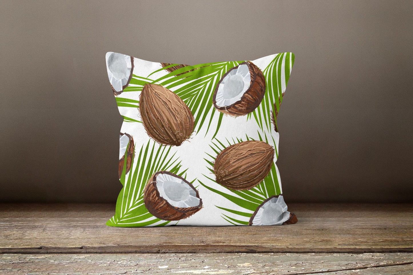 Tropical Coconuts and Palm Leaves Cushion Cover, Summer Design