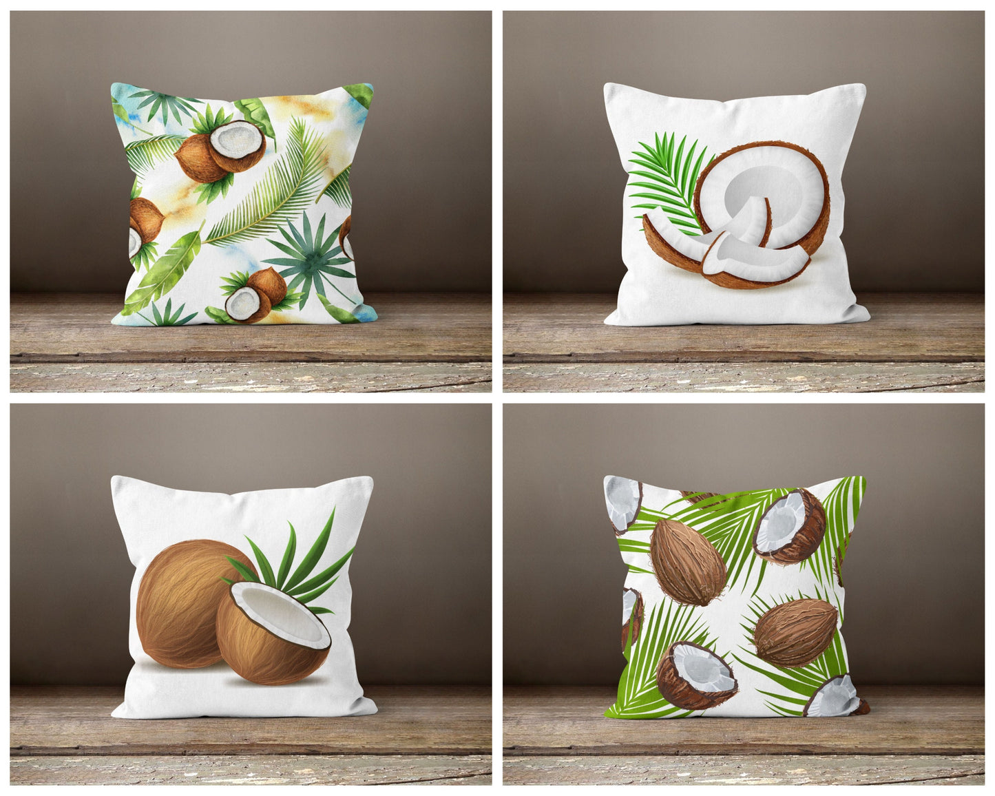 Tropical Coconuts and Palm Leaves Cushion Cover, Summer Design