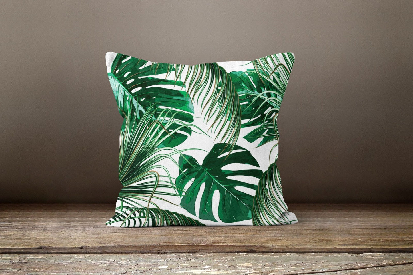 Green Palm Leaves Botanical Monstera Cushion Cover
