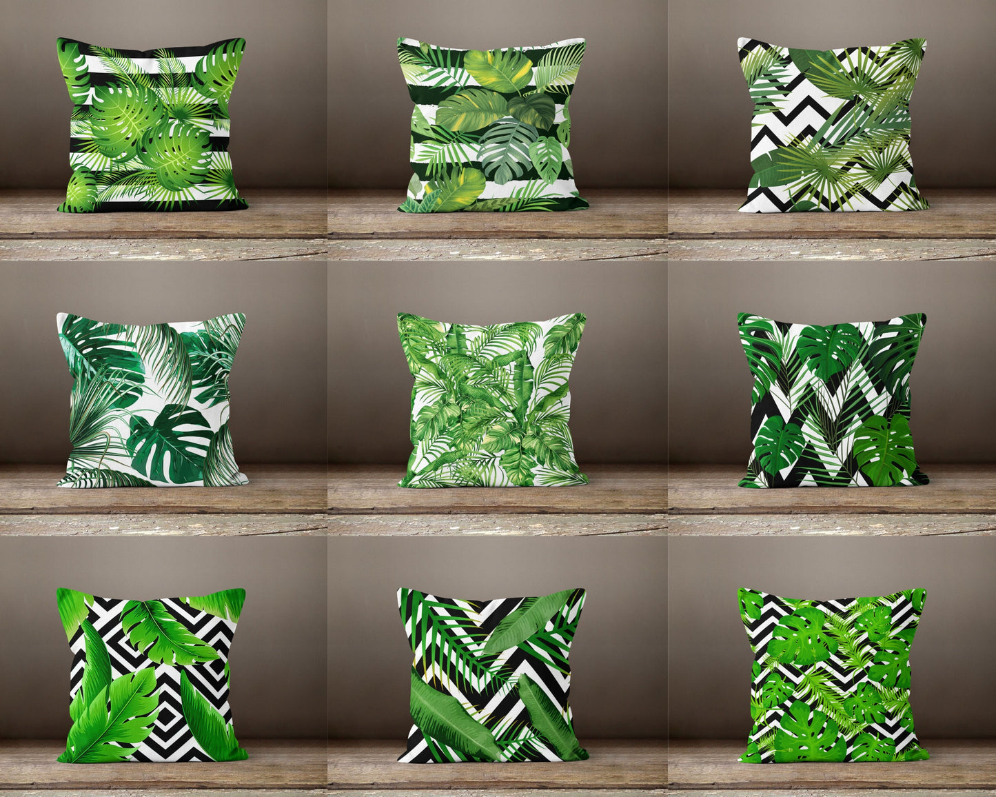 Green Palm Leaves Botanical Monstera Cushion Cover