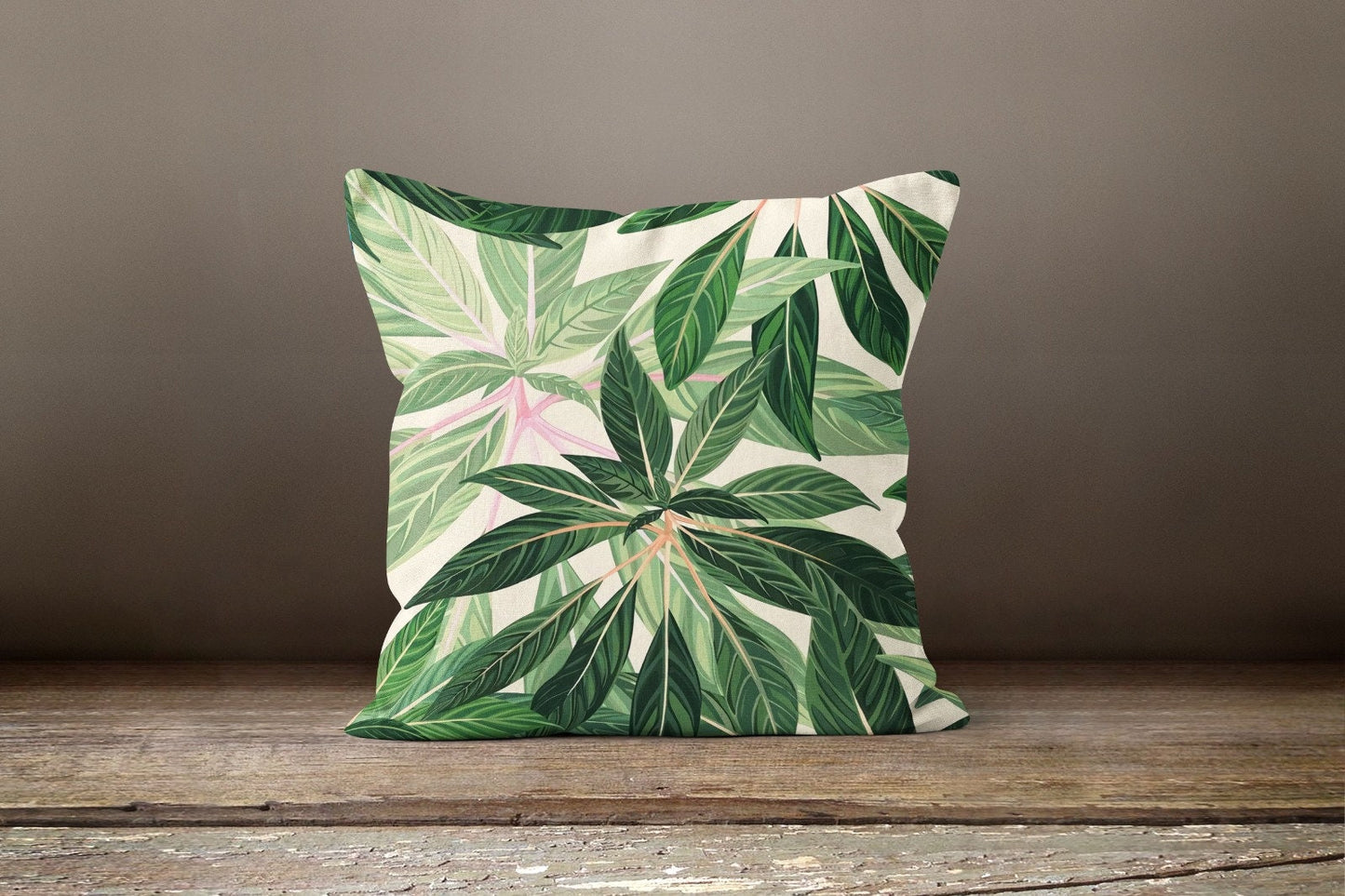 Green Palm Leaves Tropical Flower Cushion Cover