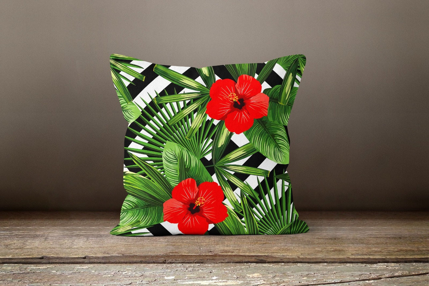 Green Palm Leaves Tropical Flower Cushion Cover