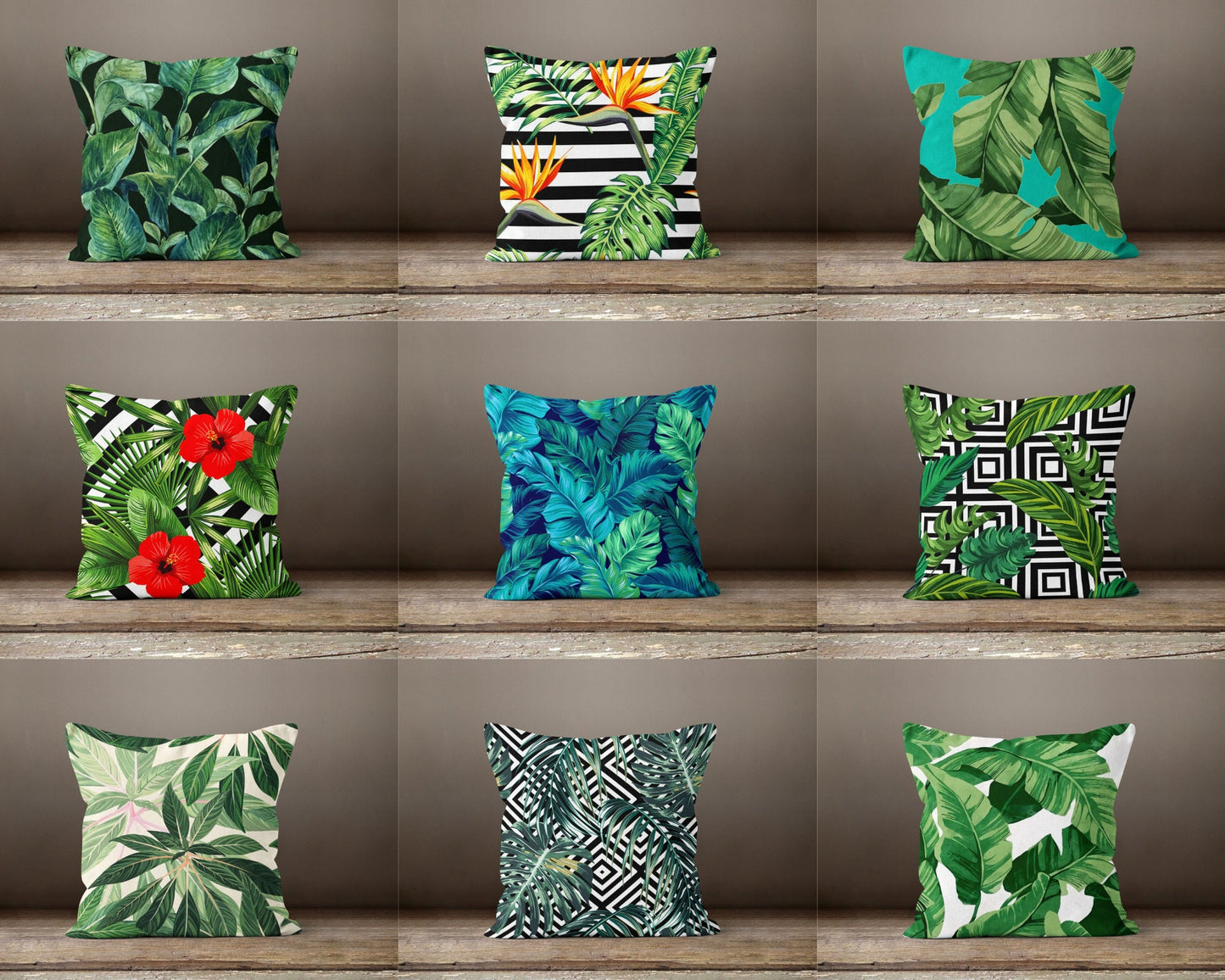 Green Palm Leaves Tropical Flower Cushion Cover