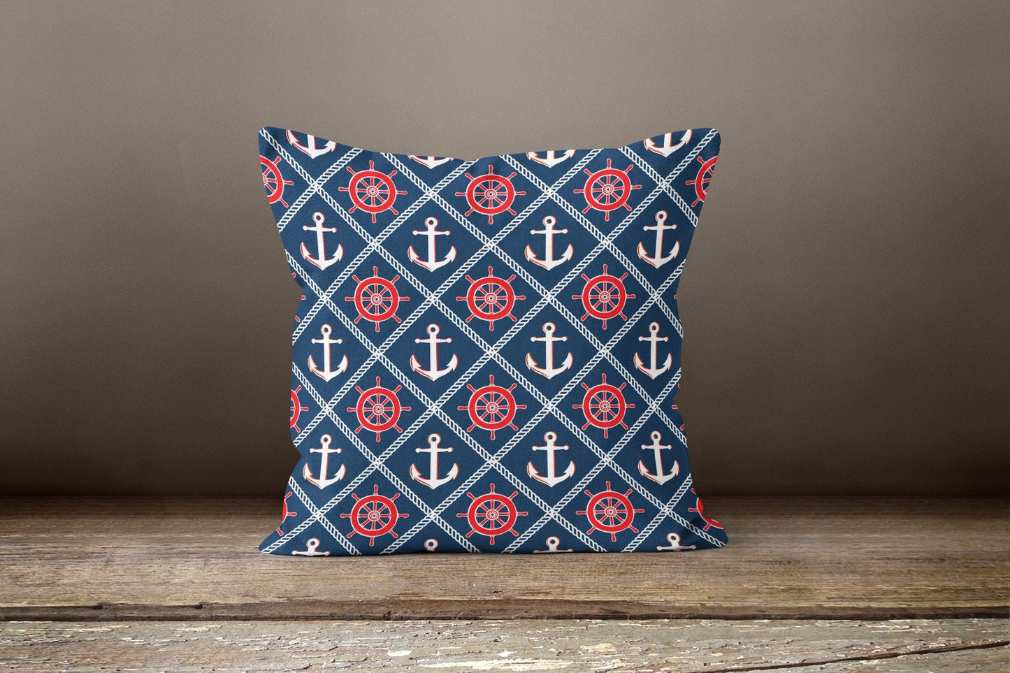 Nautical Anchor Cushion Cover, Navy Blue Nautical Maritime Decor