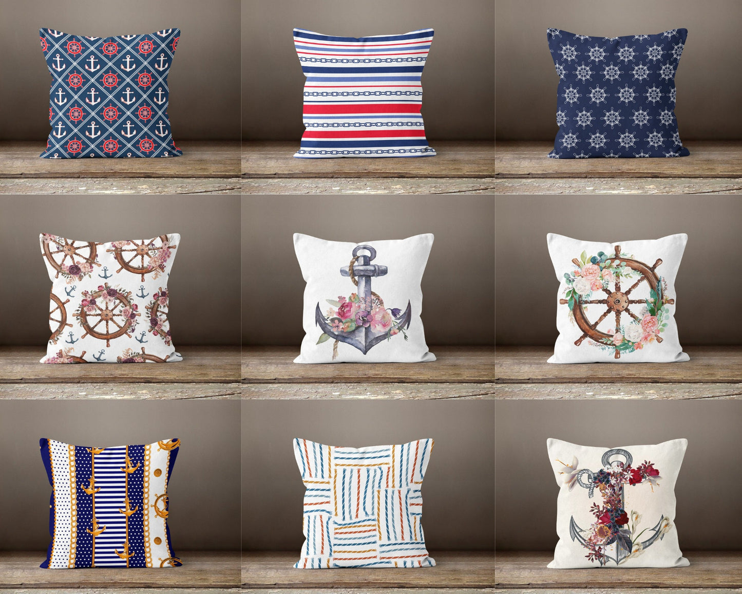 Nautical Anchor Cushion Cover, Navy Blue Nautical Maritime Decor