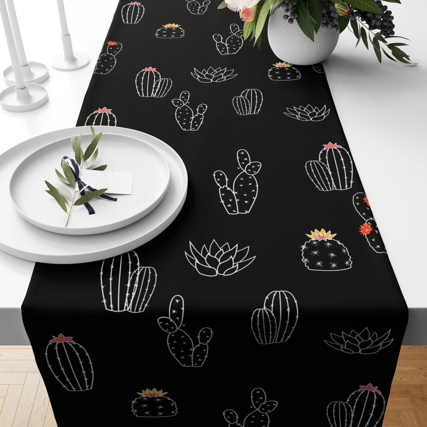 Succulent Cactus and Botanical Table Runner