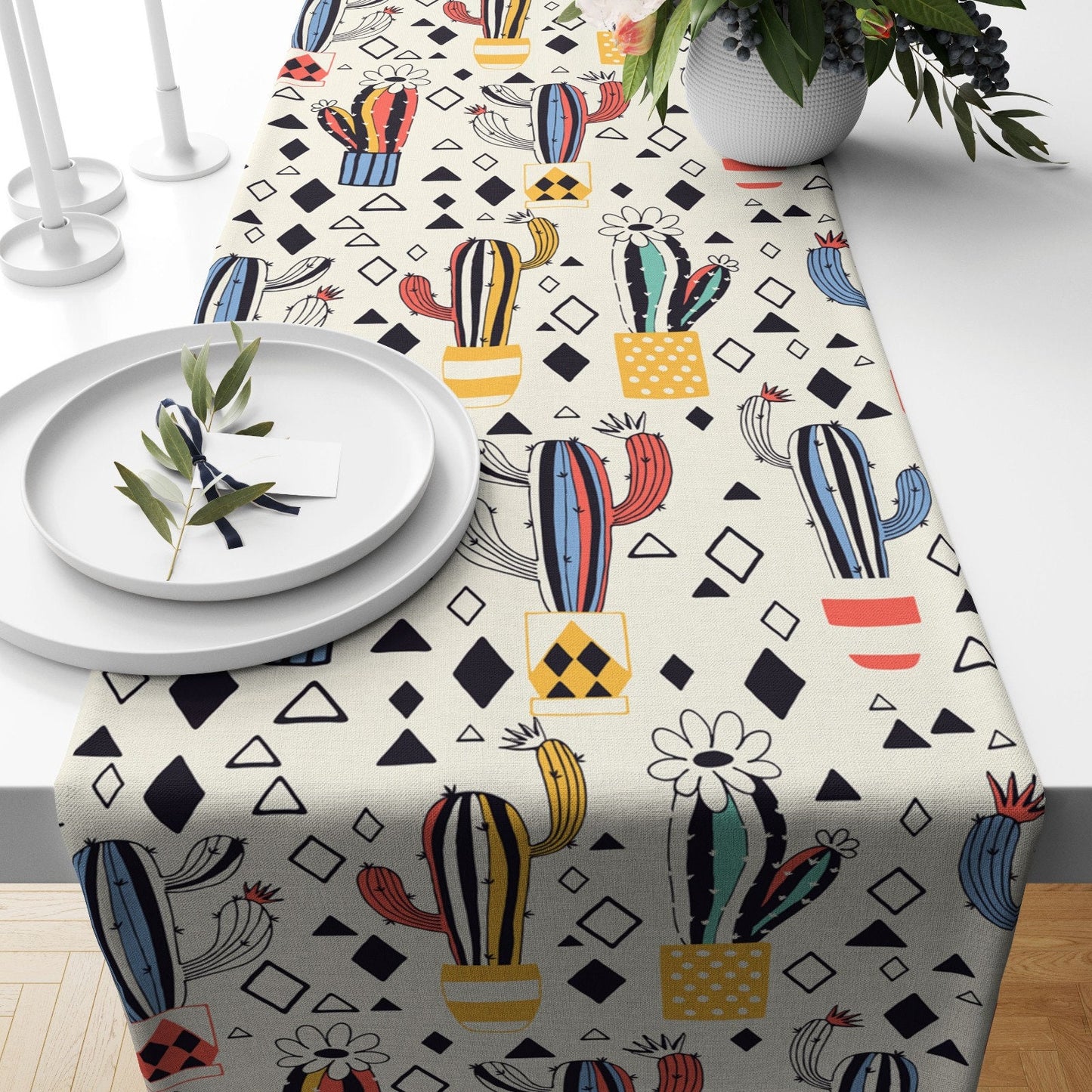 Succulent Cactus and Botanical Table Runner