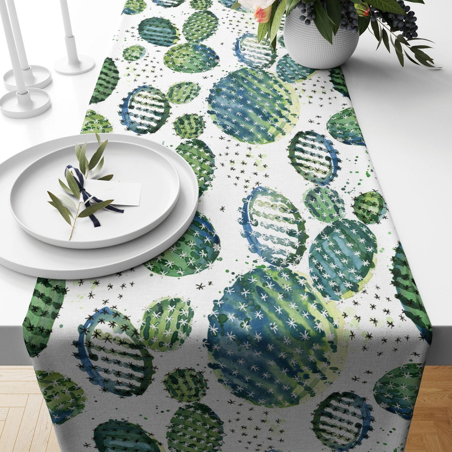 Succulent Cactus and Botanical Table Runner