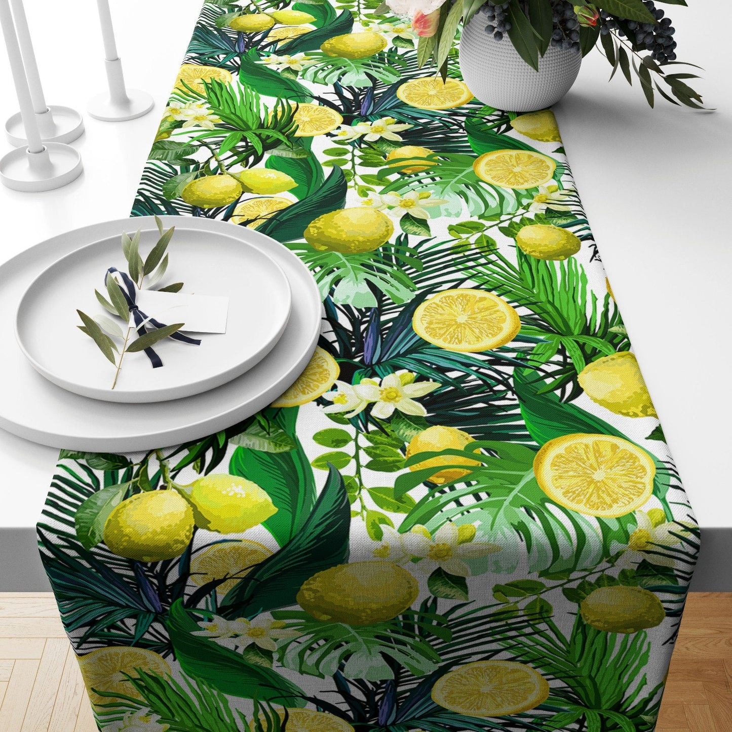 Citrus Lemon and Lime Table Runner - Handmade