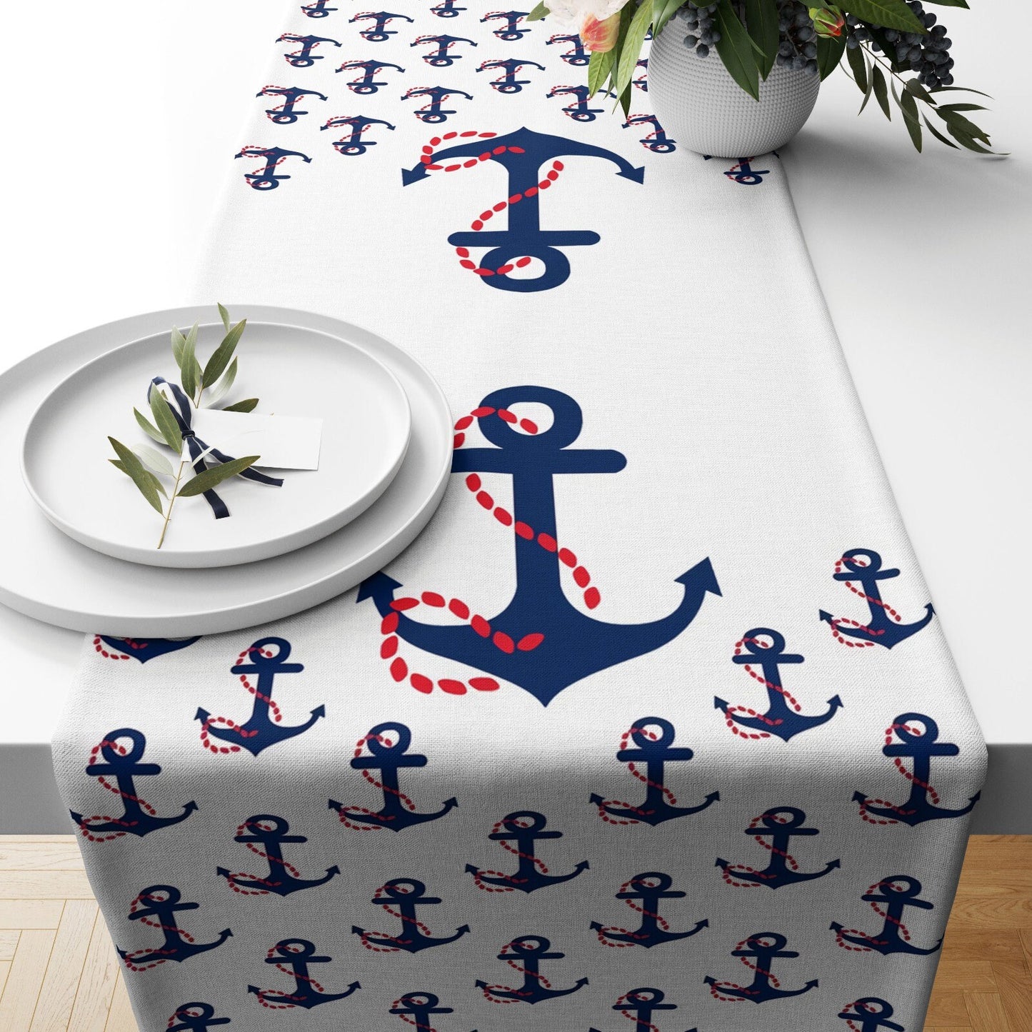 Anchor Coral Table Runner Nautical Table Top