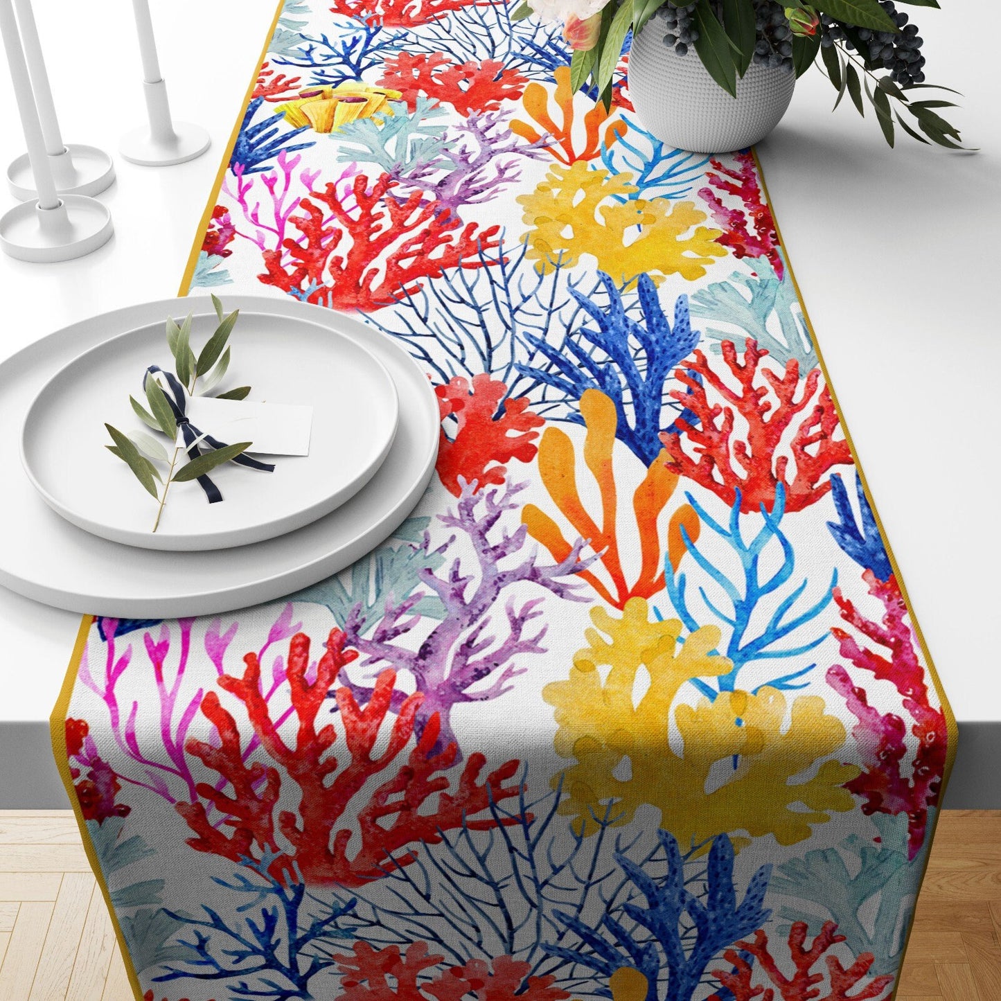 Anchor Coral Table Runner Nautical Table Top