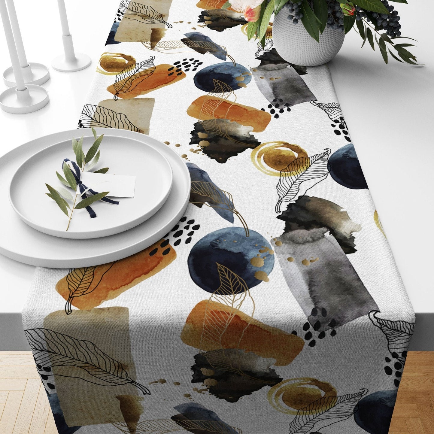 Abstract Zigzag Table Runner Modern Geometric Table Top