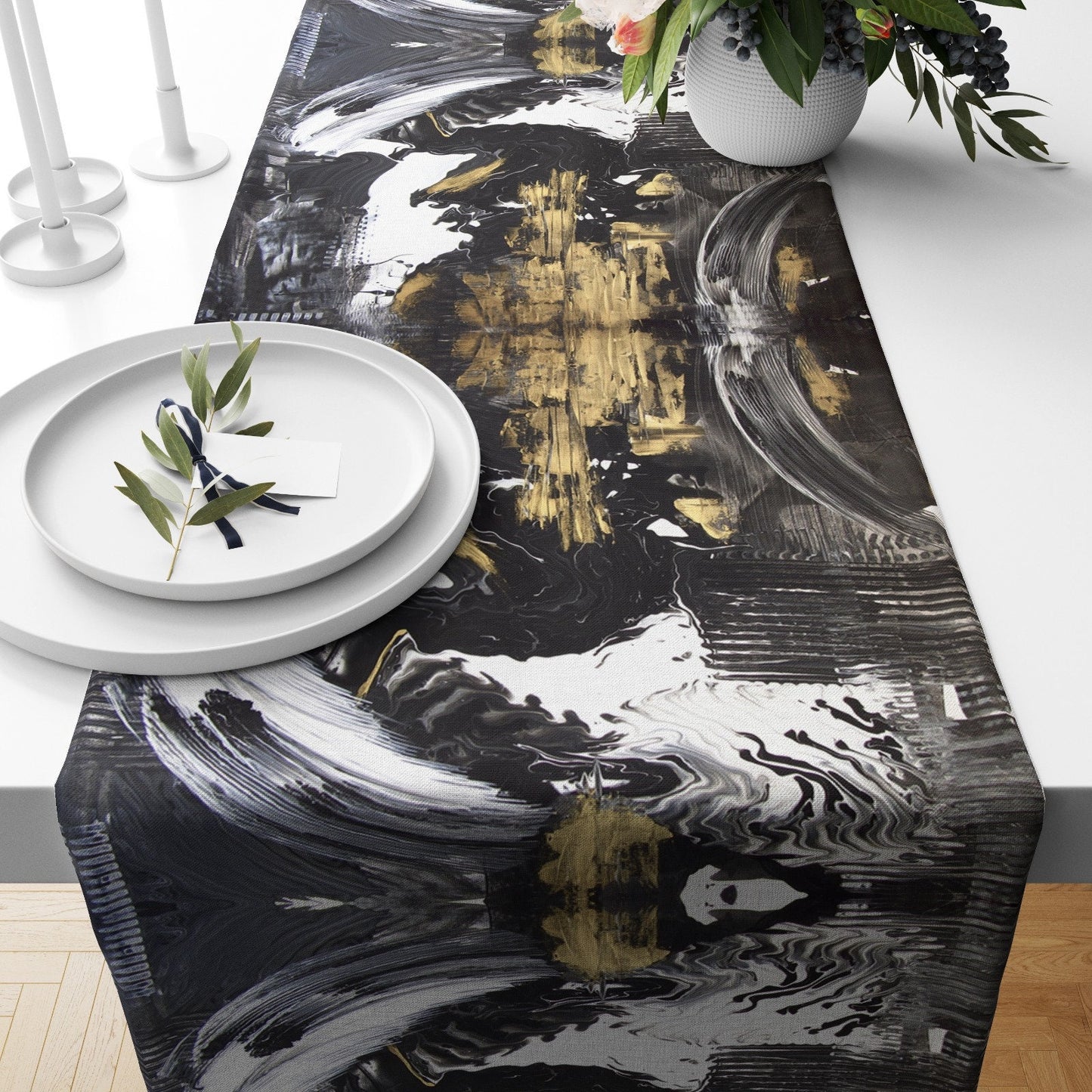 Abstract Zigzag Table Runner Modern Geometric Table Top