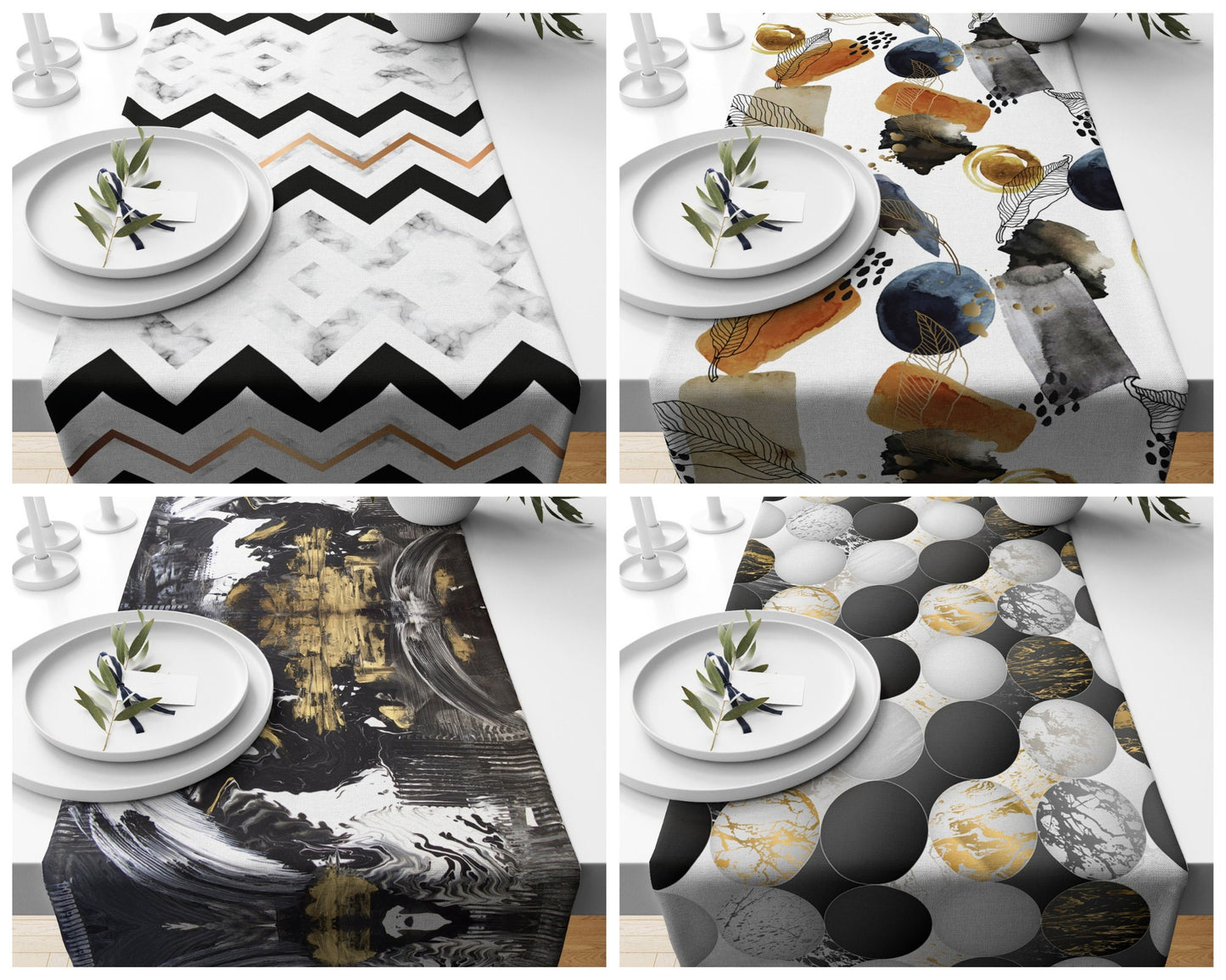 Abstract Zigzag Table Runner Modern Geometric Table Top