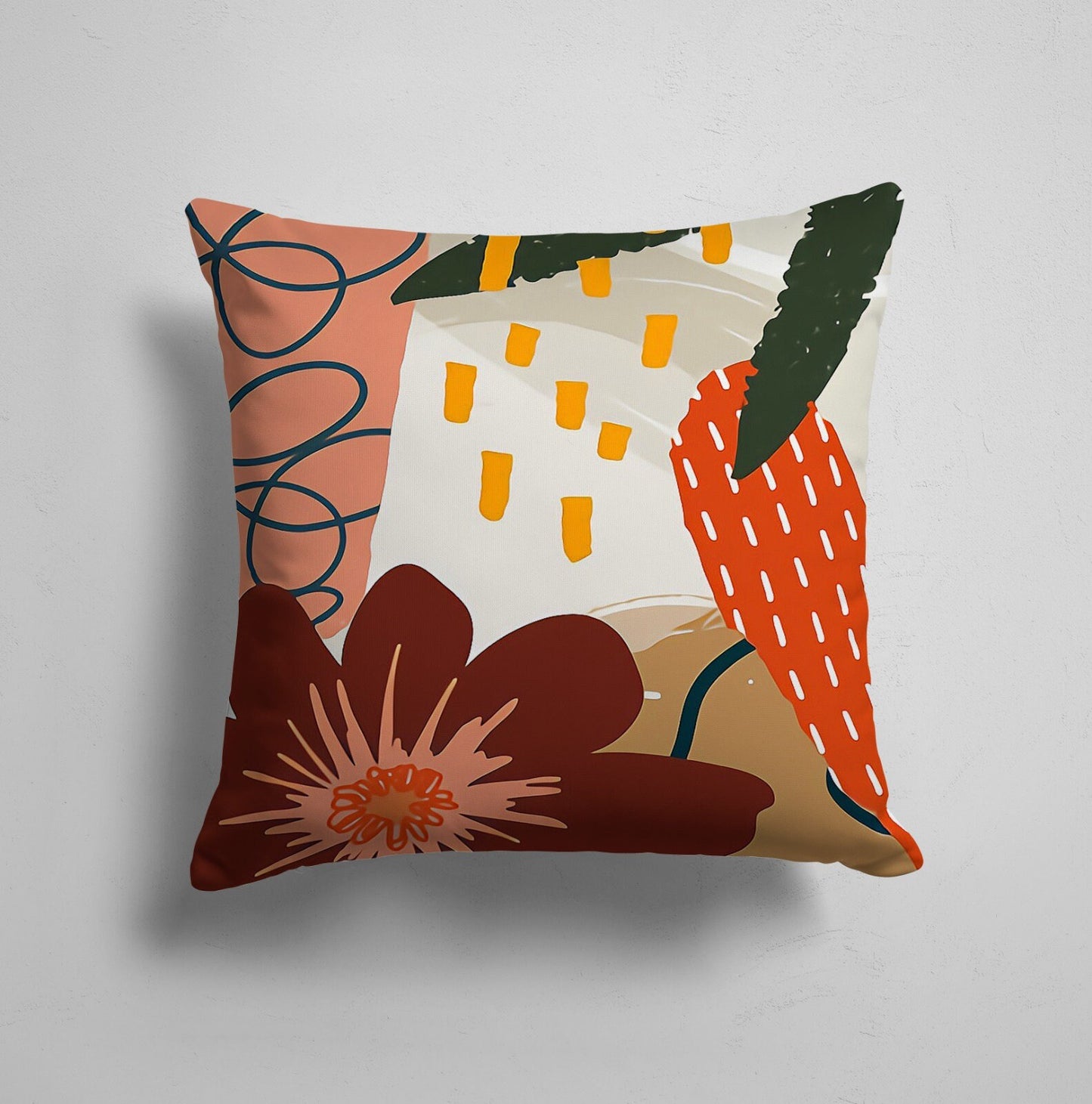 Terracotta Abstract Flower Landscape Cushion Cover