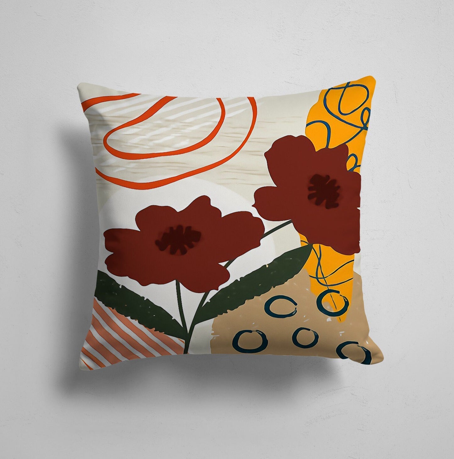 Terracotta Abstract Flower Landscape Cushion Cover