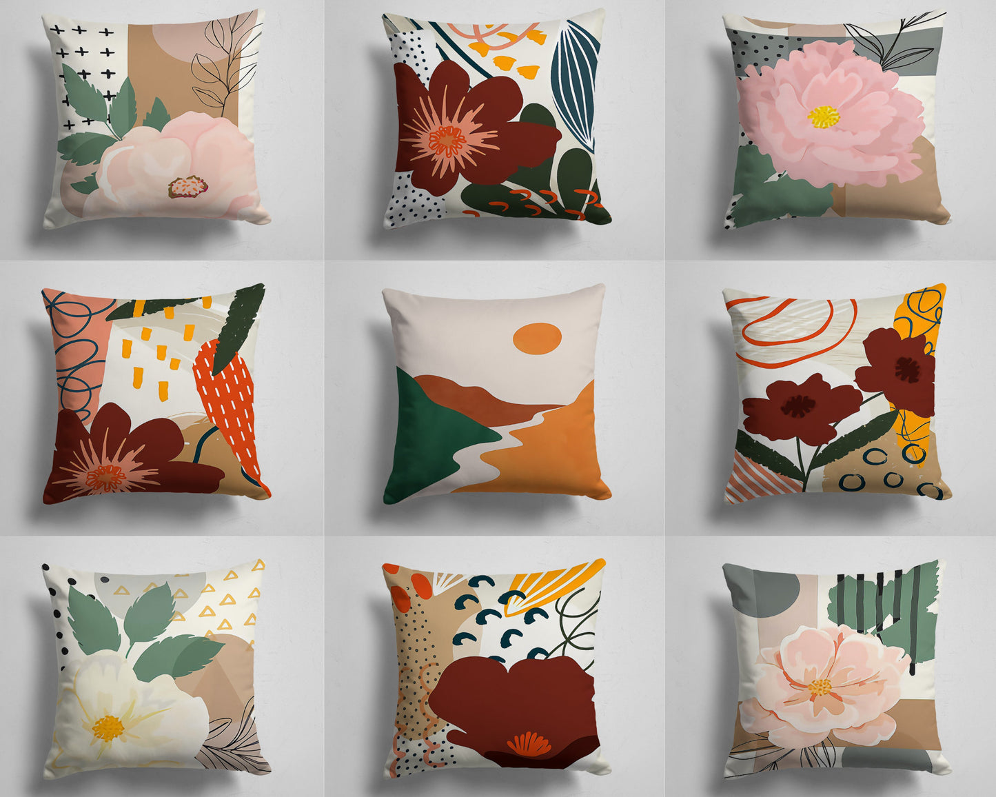 Terracotta Abstract Flower Landscape Cushion Cover