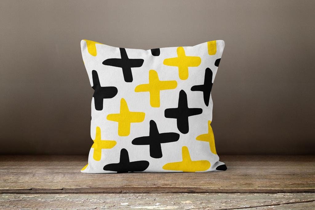 Yellow Grey Modern Geometric Striped Cushion Cover