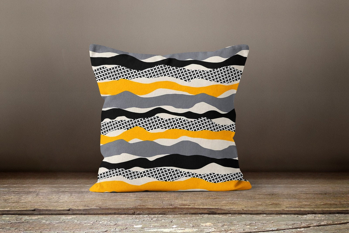 Yellow Grey Modern Geometric Striped Cushion Cover