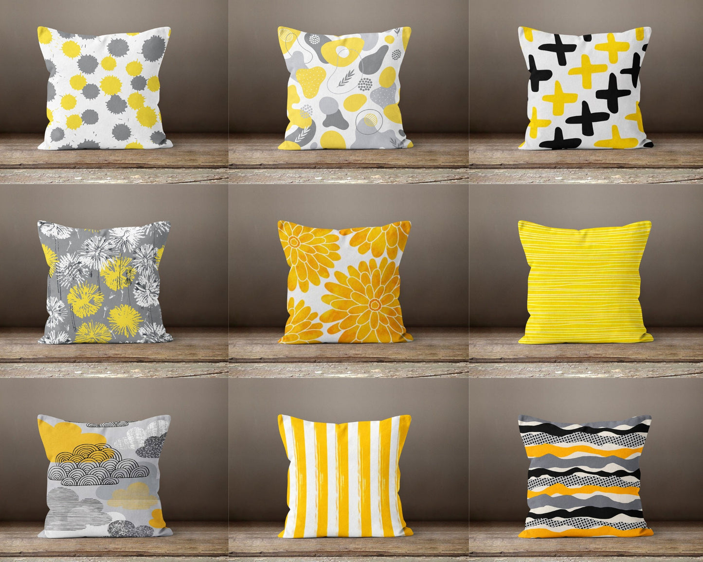 Yellow Grey Modern Geometric Striped Cushion Cover